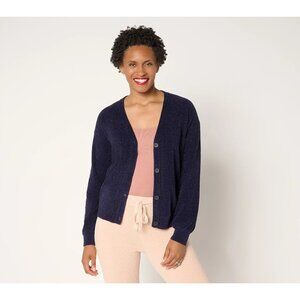 Barefoot Dreams CozyChic Ultra Lite Poof Sleeve Cardigan Sz M Oxford Blue NWOT